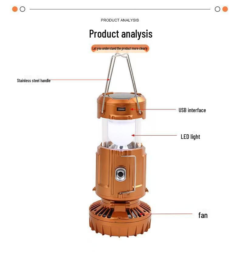Portable Solar-Powered Camping Fan Light with Pull Switch, Lithium and Dry Battery Compatible