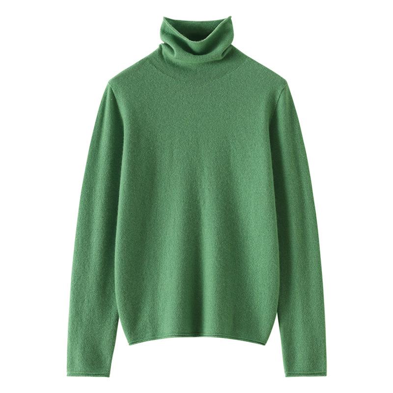 Women’s Cashmere Pile Collar Sweater - High Collar, Knitted, Loose Fit, Slim Inner Layer