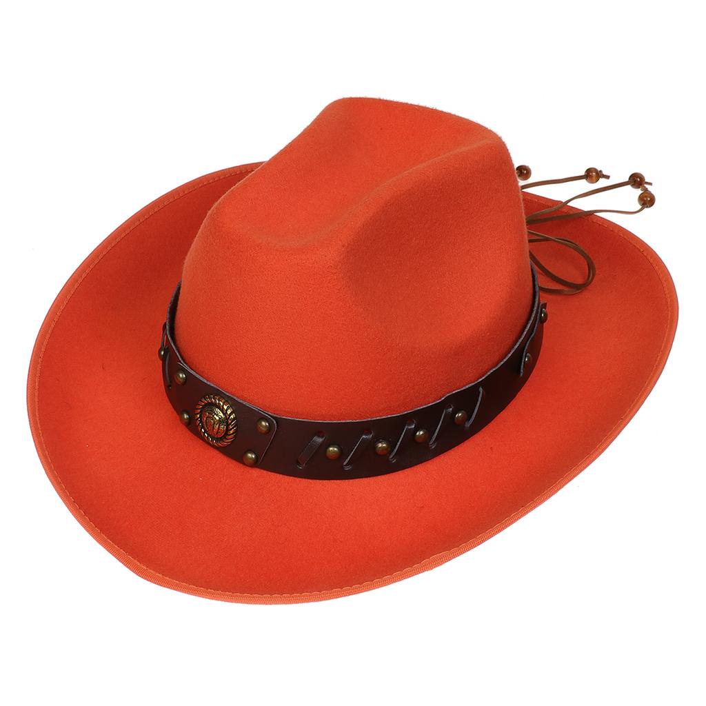 Unisex Western Cowboy Hat Wide Brim Roll‑Up Brim Double‑Top Felt Fedora Hat,10 Colors,Multiple Optional Detachable Hat Bands