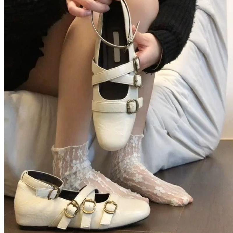Retro Heightened Casual Shallow Single Shoes for Women 2025 New Cross Buckle Square Toe Versatile Korean Version Mary Jane Shoes