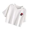 Women V\-neck Embroidered Rose Short T\-Shirt Ladies Top Girls