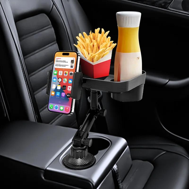 Bandeja Portavasos Ajustable para Coche Giratoria 360 Grados Mesa para Coche con Ranura para Teléfono Organizador de Alimentos Portabebidas Accesorios para Coche