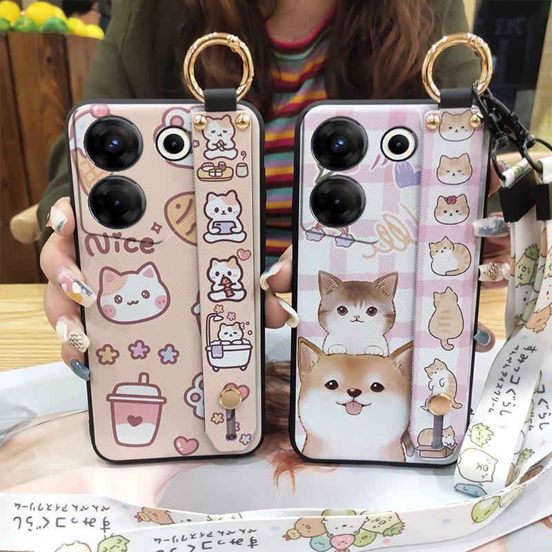 Cute Lanyard Phone Case For Tecno Camon20 Pro 5G/CK8n Silicone Phone Holder Soft case Back Cover Waterproof Wrist Strap