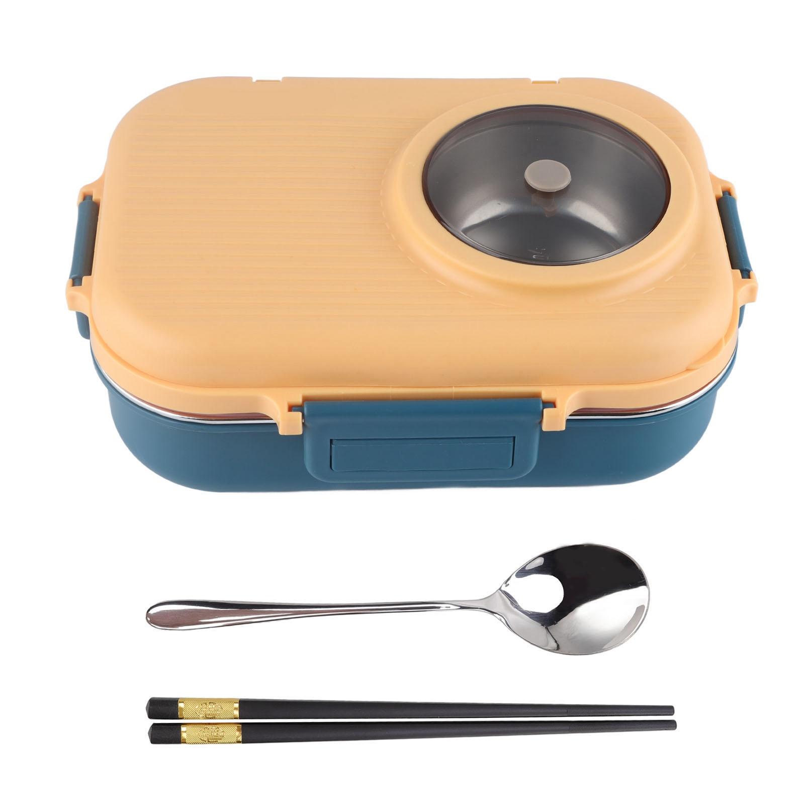 

Box Thermal Lunch Box 1100ml Double Layer 3 Grid Design 304 Stainless Steel Box with Chopsticks Spoon Soup Bowl жовтий