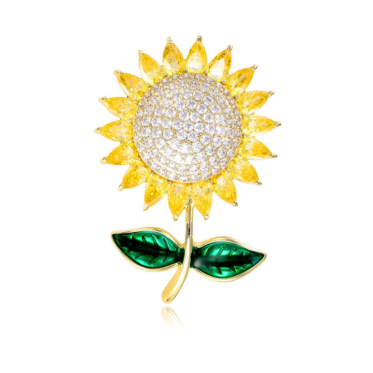Japanese Crystal Sunflower Brooch: Luxury High-End Corsage Pin