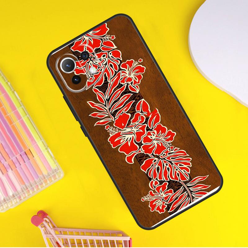 Hawaiian Faux Wood Surfboard Cover For Xiaomi 14 Ultra 13 11T 12T 13T 14T Pro POCO X6 X7 Pro X3 X5 F3 F5 F6 M6 Pro Case