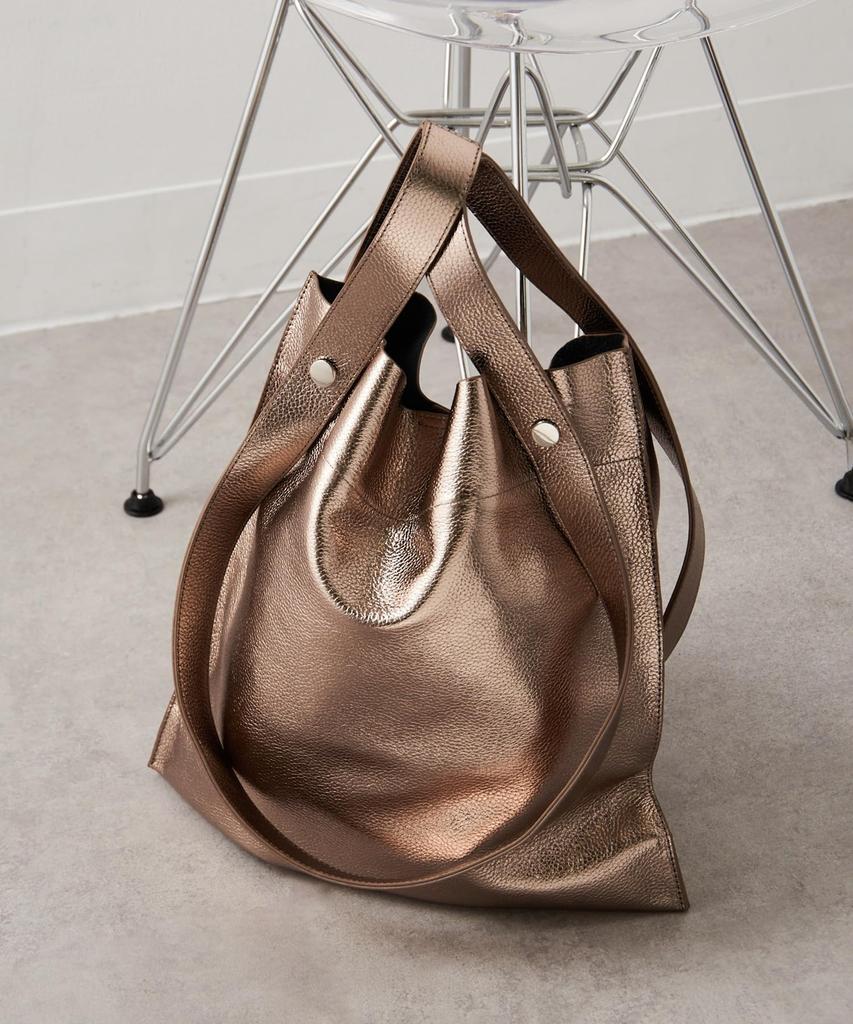 BEAURE Cow Leather 2-Way Tote Bag with Handles and Thin Gusset, A4 Size, B-22197, Available in Custom Colors, Genuine Cow Leather (Gold)