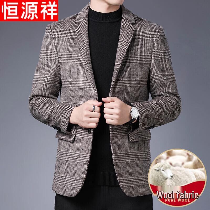 Hengyuanxiang Men s Winter Plaid Wool Blend Blazer 3XL
