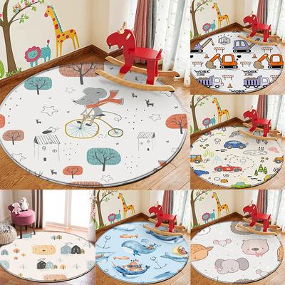 Children's Cartoon Comic Round Rug, Bedroom, Play Space, Flannel Animal Design Carpet, Infant Play Mat, Kids' Room Decor Mat