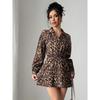 Women's 2026 Spring Winter Leopard Print Satin Dress with Elastic Waist and Slimming Effect