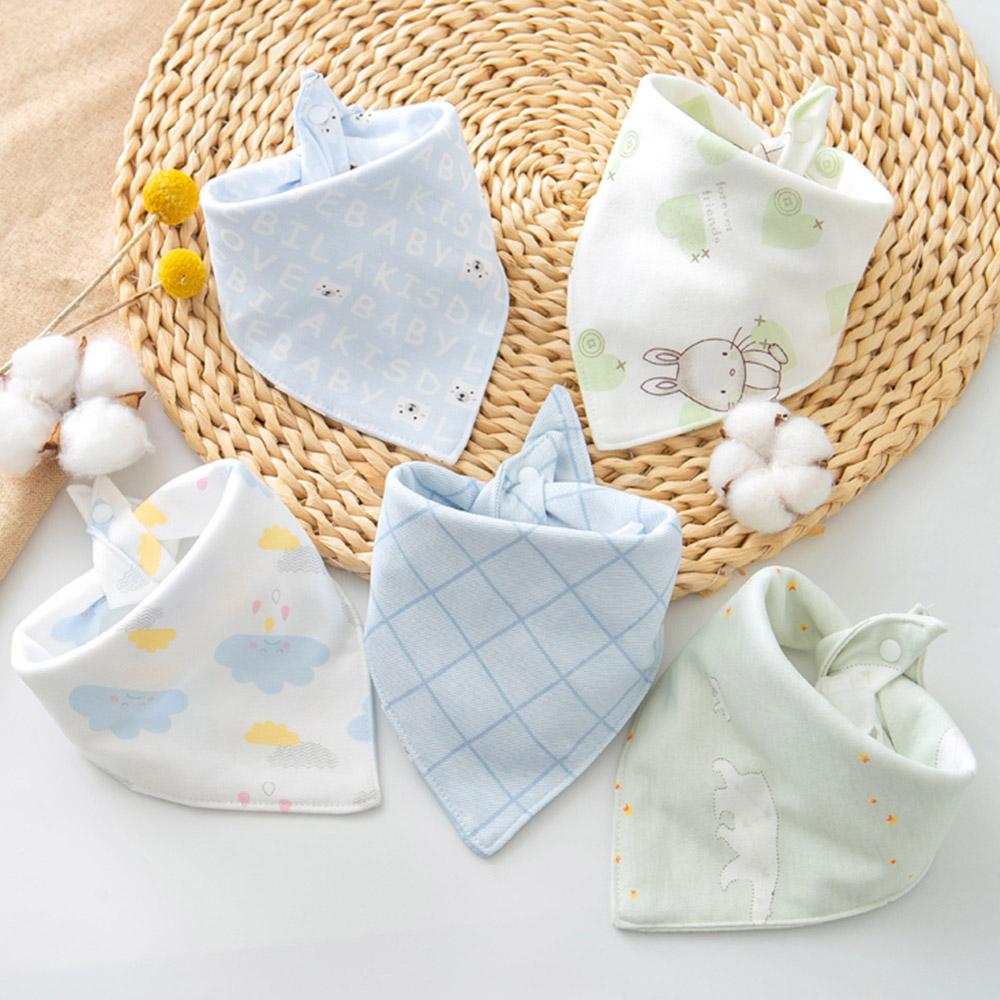 Triangle Bandana Bib 5Pcs Set 100% Cotton Newborn Baby Bibs Soft Absorbent Animal Print Infant Saliva Towel Unisex Feeding Bib