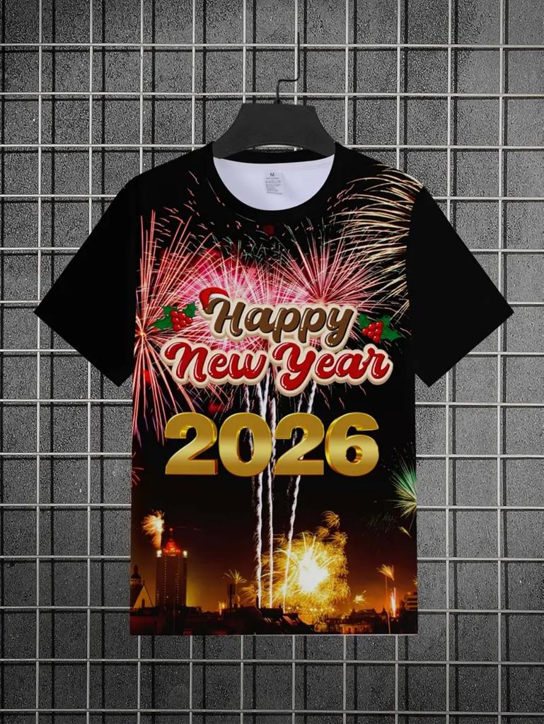 T-Shirt for Kids Santa Claus 3D Print Boys Short Sleeve Tee Happy New Year 2026 Kids Girls Clothes Festive Party Kids Clothing