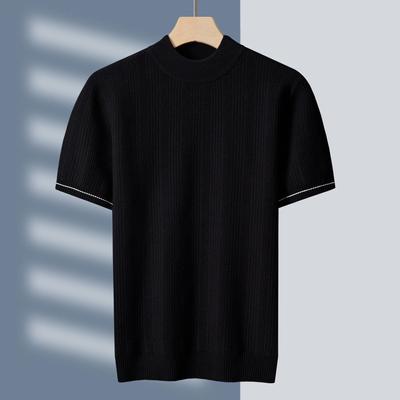 Men's 2025 Autumn Hot Seller Solid Color Crew Neck Short Sleeve Knit Pullover Sweater
