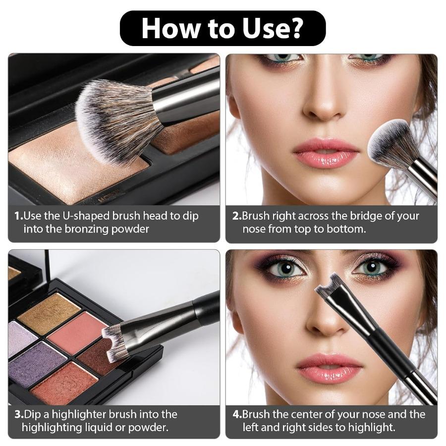 2-in-1 Nose Contour Brush, Dual-Ended U Shape for Precision Sculpting & Blending, Professional Defining Makeup Tool