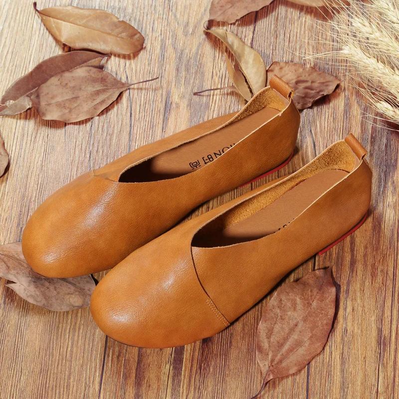 Women's Flat Shoes Handmade Women Shoes 2025  Spring/autumn New Vintage Slip On Loafers Plus Size Female Shoes