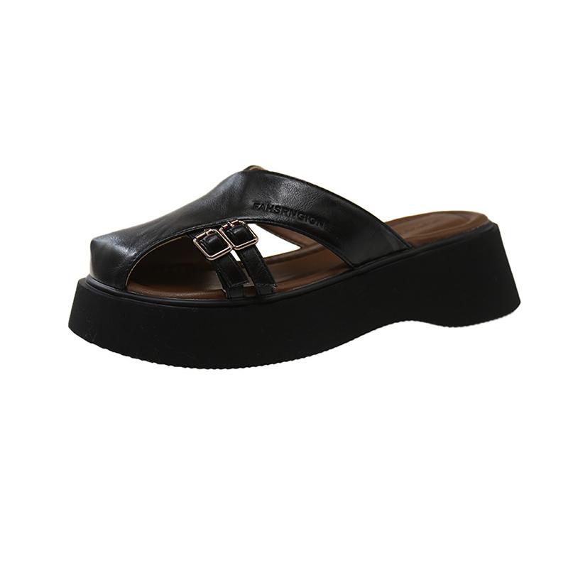 Women's Slope Heel Sandals Spring New Style Round Head Deep Mouth Waterproof Table Anti-slip Wear-resistant Slippers