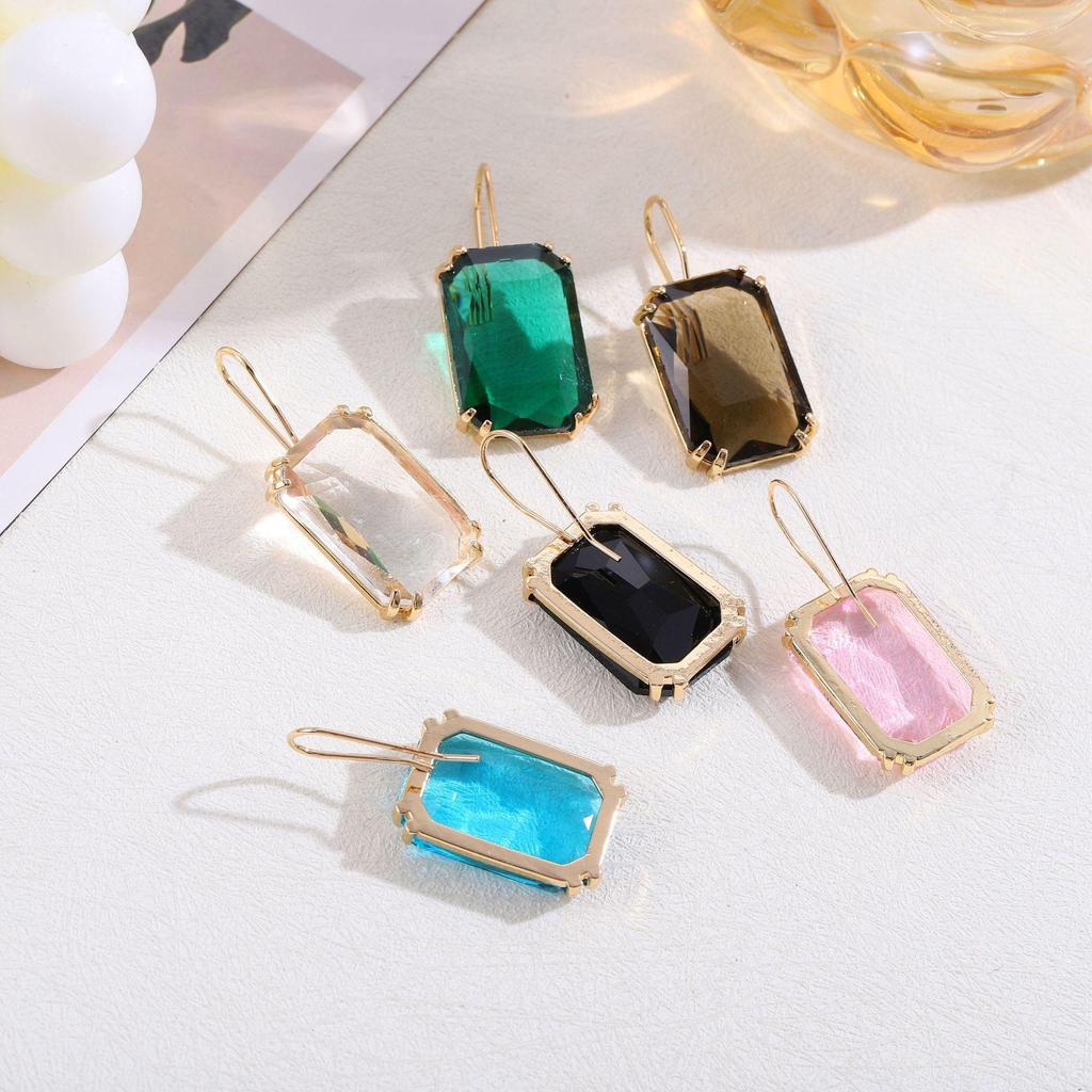 Colorful Rhinestone Square Stud Earrings for Women - European & American Style