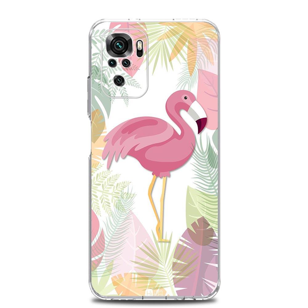 Phone Case For Xiaomi Redmi Note 13 12 5G 9S 9 8 10 11 Pro Plus 4G 9T 13C 12C 10C 9C 9A 7 Clear Cover Lovely Pink Flamingos Leaf