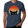 Vintage Retro Style Peeking Black Cat Tshirt Fashion Casual Short Sleeve Top