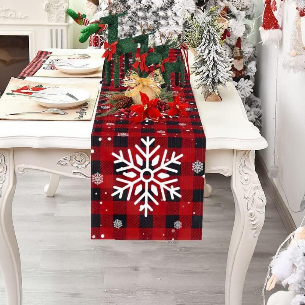 Christmas Snowflake Table Runner Durable Linen Dining Tablecloth Stain Resistant Holiday Decor