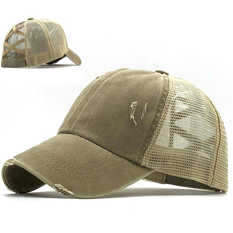 Washed cross ponytail baseball cap hat women's summer spring and autumn old outdoor sunscreen cap solid color cap