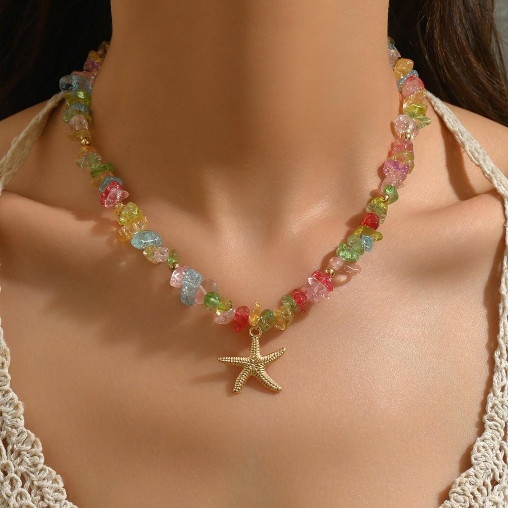 Elegant Tassel Starfish Shells Necklace Metal Clavicle Chain Exquisite Charm Choker