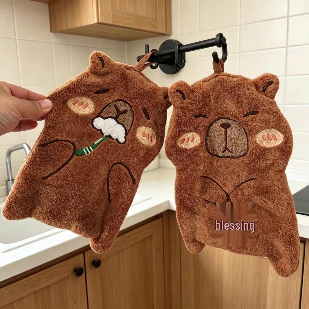 Children's Cute Cartoon Penguin Hanging Kitchen Hand Towel - Water Absorbent, Quick Drying Coral Fleece