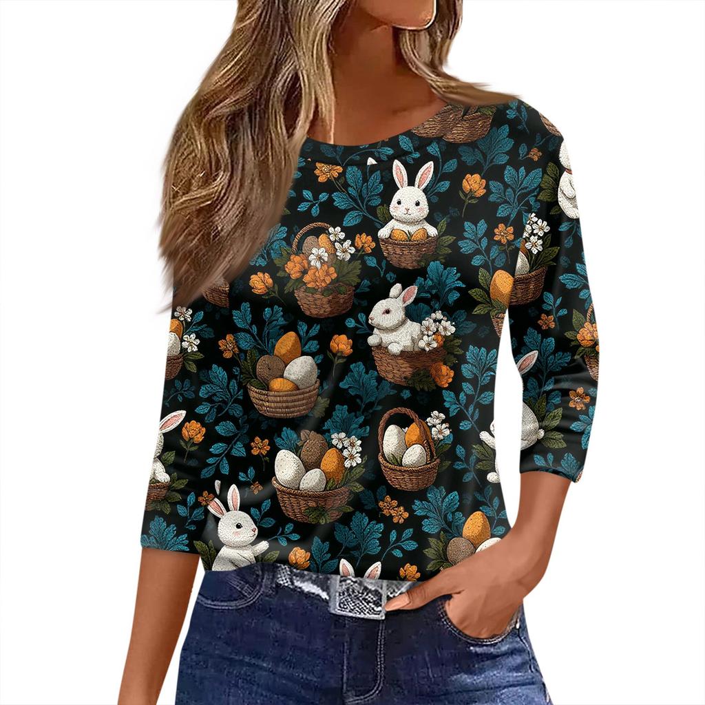 Women's T Shirt Christmas Print 3/4 Sleeve Daily Weekend Fashion Basic Round Neck Regular Top