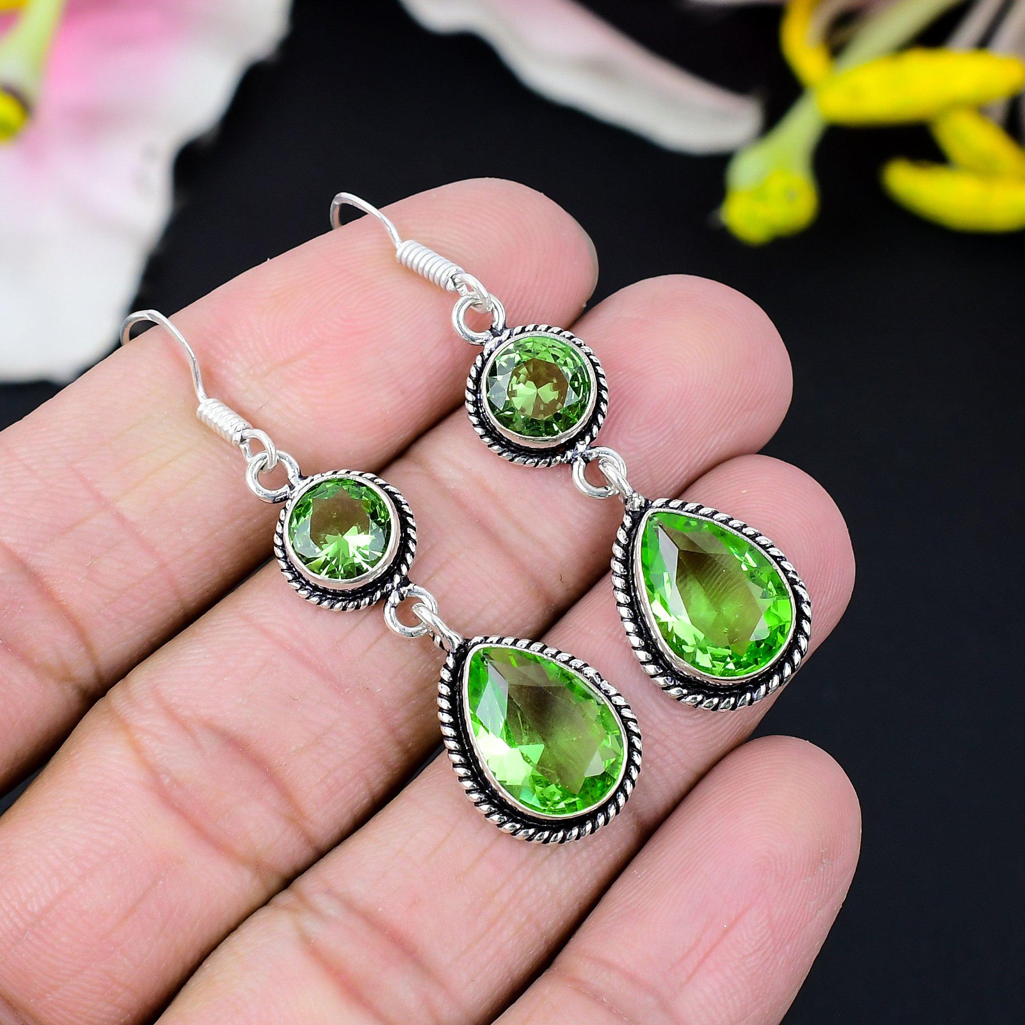 

Peridot Gemstone Handmade 925 Sterling Silver Jewelry Earring 2.56 KG-422