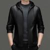 Veste en cuir véritable, nouvelle veste en cuir décontractée pour hommes, veste de moto décontractée à capuche, tenue d'automne pour papa d'âge moyen