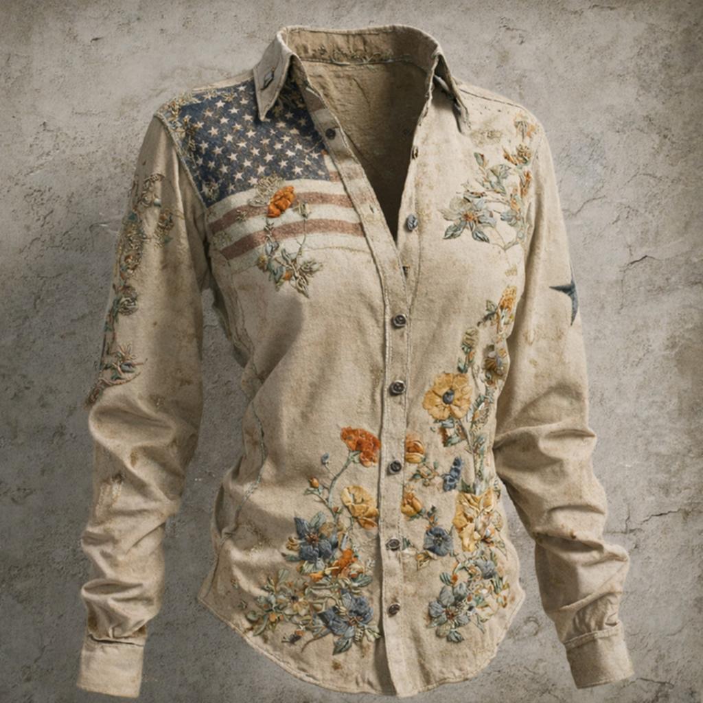 Camicia da donna, camicetta, stampa, bottoni, manica lunga, casual, basic, colletto, regolare