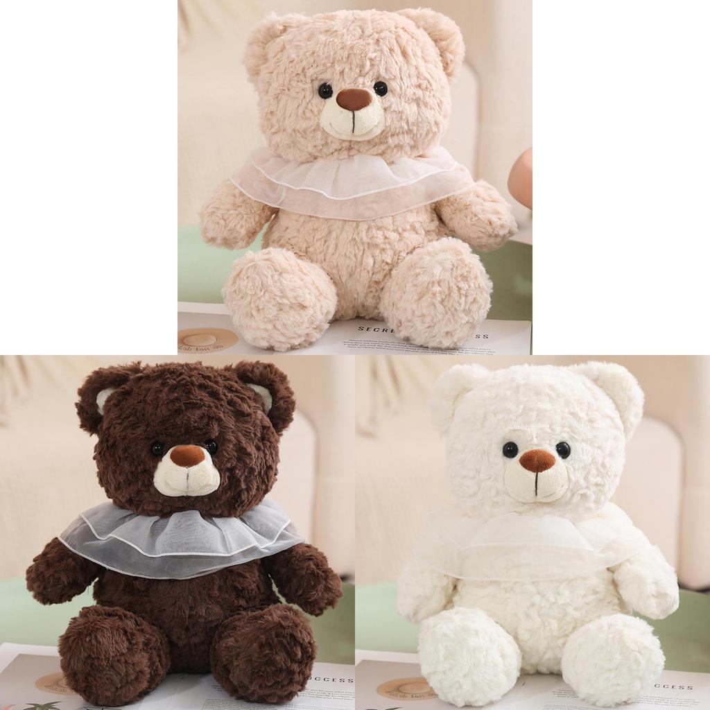 Teddy Bear Plush Toy With Mesh Scarf Decoration For Kids Birthday Gift And Cuddle