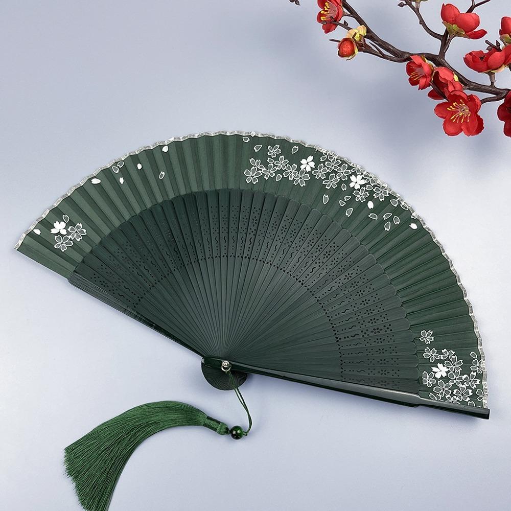 Ancient Cheongsam Fan Bamboo Rib Dance Hand Fan Portable Cherry Blossoms Folding Fan  Summer