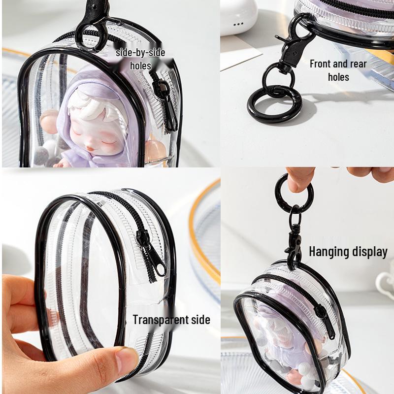 Pop Mart Figurine Blind Box 6cm Display Stroller Bag - Transparent PVC Capsule Style Storage for Baby Outing.