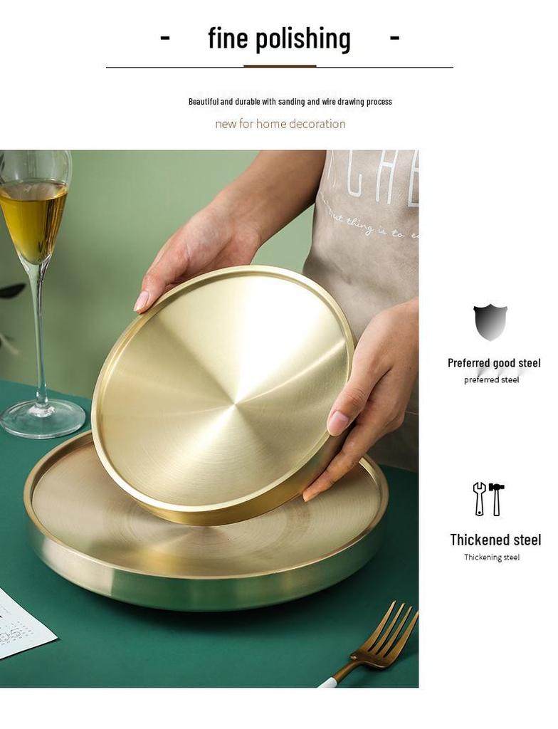 Korean Style Gold Double-Layer Stainless Steel Plate for BBQ & Hot Pot