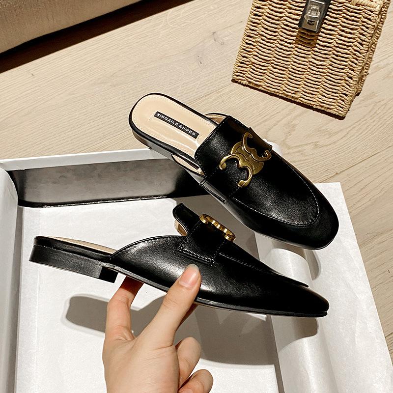 Genuine Leather British Style Muller Shoes Women's Summer 2025 New Shopping Mall with the Same Bag Head Retro Ins Wear Half Slippers
