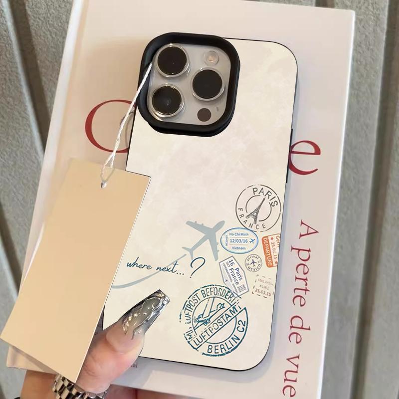 World Travel Map Stamp Case For iPhone 17 16 15 14 13 12 11 Pro Max Paris Berlin Flight Ticket Airplane Aesthetic Hard  Cover
