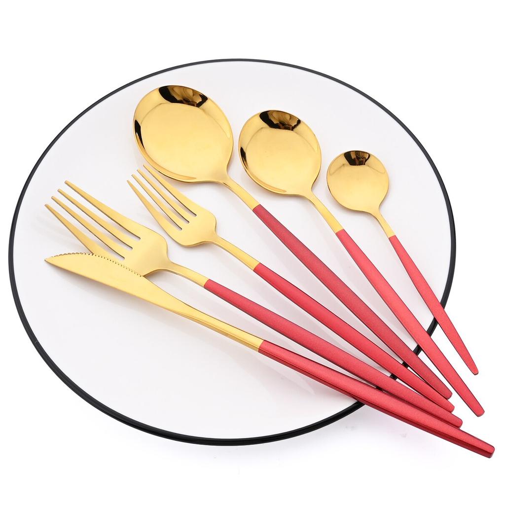 36Pcs Pink Gold Dinnerware Cutlery Set Western Knife Dessert Forks Spoon Flatware Stainless Steel Silverware Kitchen Tableware