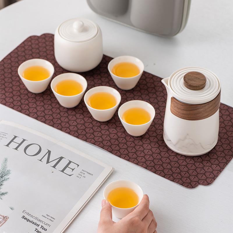 High-grade Suet Jade Porcelain Travel Tea Set, Outdoor Portable Set, Light Luxury Guochao, a Pot of 36 Teacups, Business Gifts