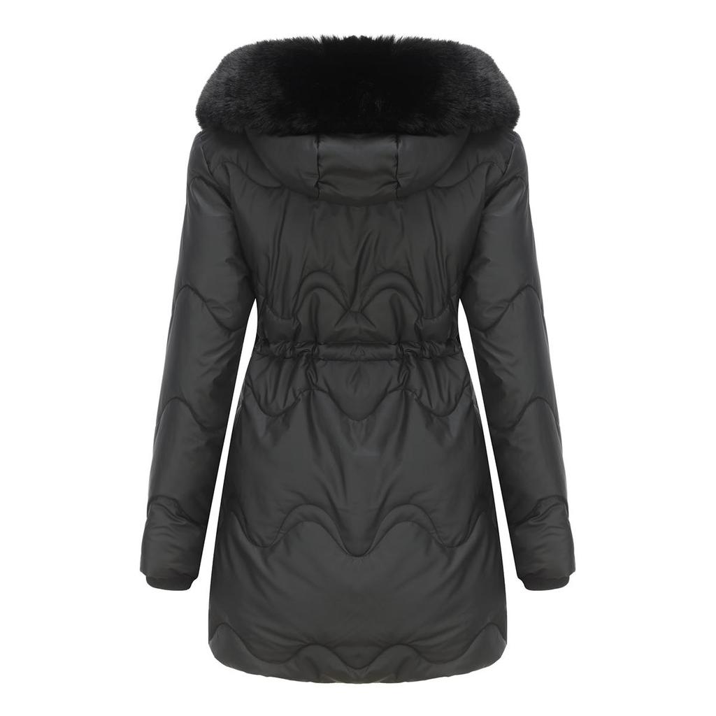 Women’s Parkas Long Coat Warm Padded Cotton Jackets Detachable Faux Fur Hooded Zipper Overcoat Winter Outdoor Casual Wear