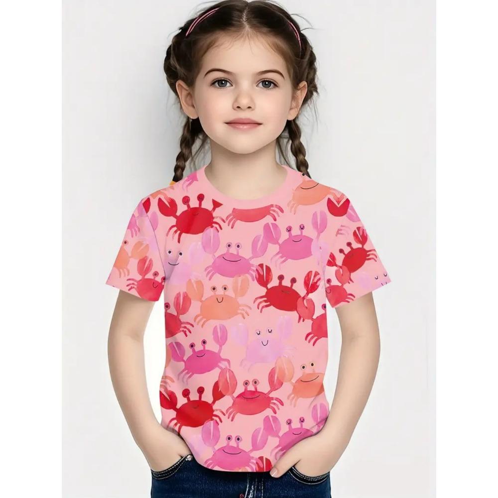 Children's Clothing Girls T-Shirt Short Sleeve Cute Cartoon Fish Crab Print Kids Clothes Casual O-Neck Boy T-Shirt Children Tops