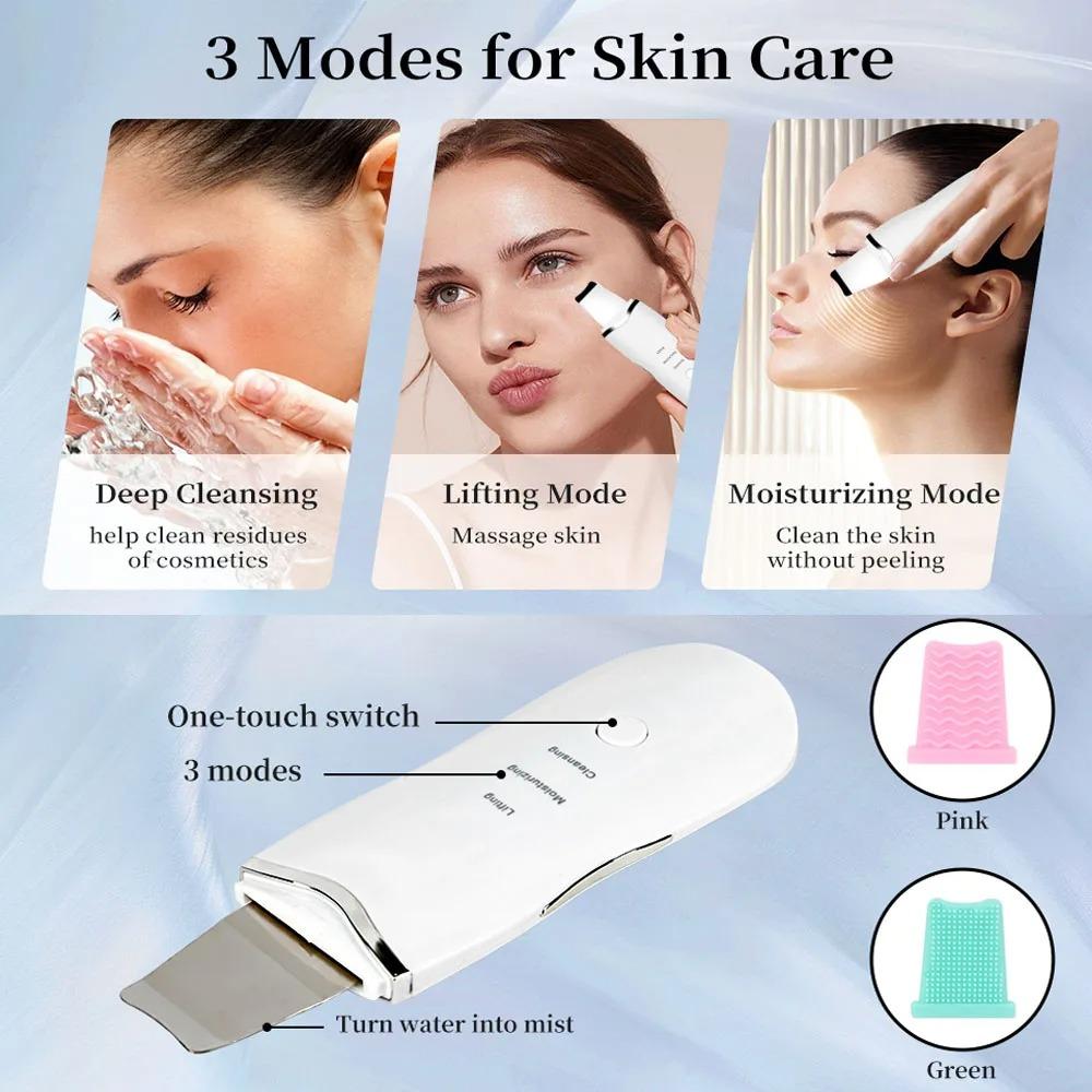 Deep Vibrate Ultrasonic Skin Scrubber Scrubber Deep Vibrate Facial Cleaner Shovel Face Scrubber Peeling Black Head Remover Facial Massager