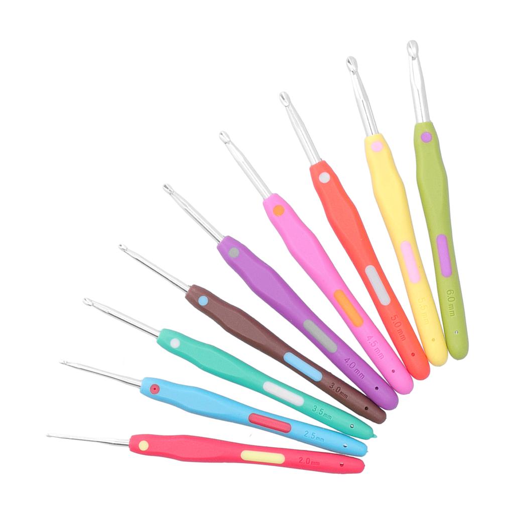 9Pcs Crochet Hooks TPR Ergonomic Soft Handle Easy Identification Wide Application Crochet Needle