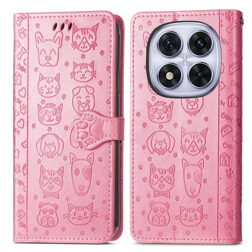 Pro Xiaomi Poco M8 Pro 5G/Redmi Note 15 Pro+ 5G (Globální) Pouzdro Flip Wallet Kožené Pouzdro na Telefon s Roztomilým Vzorem Kočky a Psa