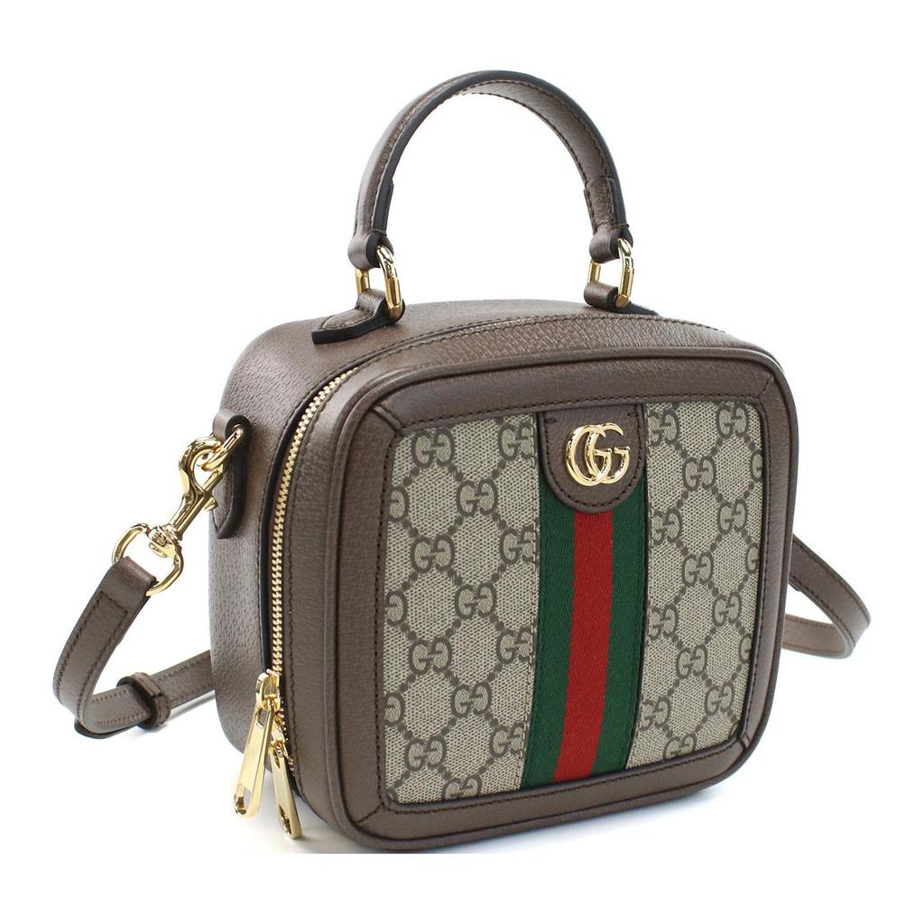 Gucci Ophidia GG Mini Top Handle Vanity Case Beige Canvas Brown Leather Red Green Web Gold Hardware 772157-96IWG-8745