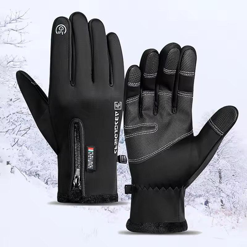 Winter Fleece Cycling Gloves with Zipper Touch Screen Compatible Anti-slip Warm Outdoor Sports Gloves for Cycling
