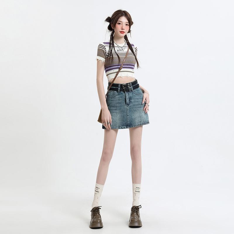 

Retro Blue Summer Denim Skirt for Women s Summer New High-waisted Slim Skirt XL