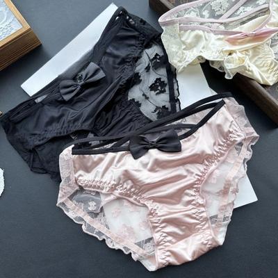 Ladies Spring and Summer Lovely Sexy Ice Silk Lace Cross Hollow Underwear