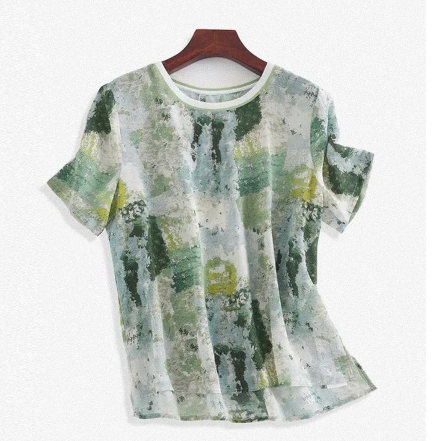 Heavy Silk T-shirt Women's Short-sleeved New Fashion Top Printed Mulberry Silk T-shirt