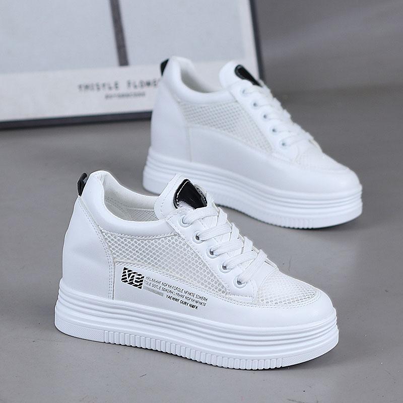 Fashion 7CM Air Mesh Shoes Chunky Sneakers Microfiber Platform Wedge Women Summer Autumn Shoes Vulcanize Sandals Hollow Slides